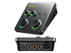 A interface de áudio Maono P1 vem equipada com uma entrada XLR/microfone e uma entrada de instrumento de 1/4 de polegada.