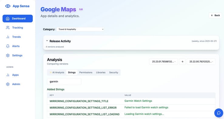 Análise das alterações entre o Google Maps 25.22.00 e 25.23.01. (Fonte da imagem: u/bendotlc)
