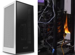 Um incêndio em um caso NZXT H1 poderia levar a uma GPU gravemente danificada ou pior. (Fonte da imagem: NZXT/Gamers Nexus)