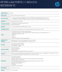HP Pro x360 Fortis 11 G10 - Especificações. (Fonte de imagem: HP)